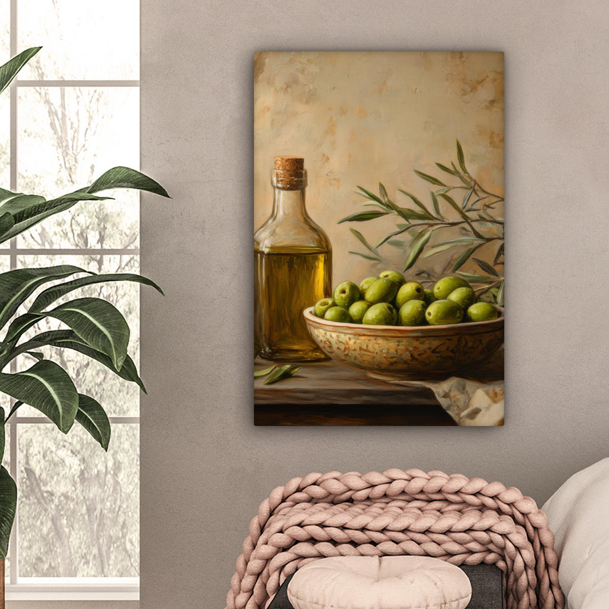 LEINWANDBILD Oliven - Stilleben - Vintage 60x90 cm - Olivgrün, Textil (60/90cm) - MuchoWow