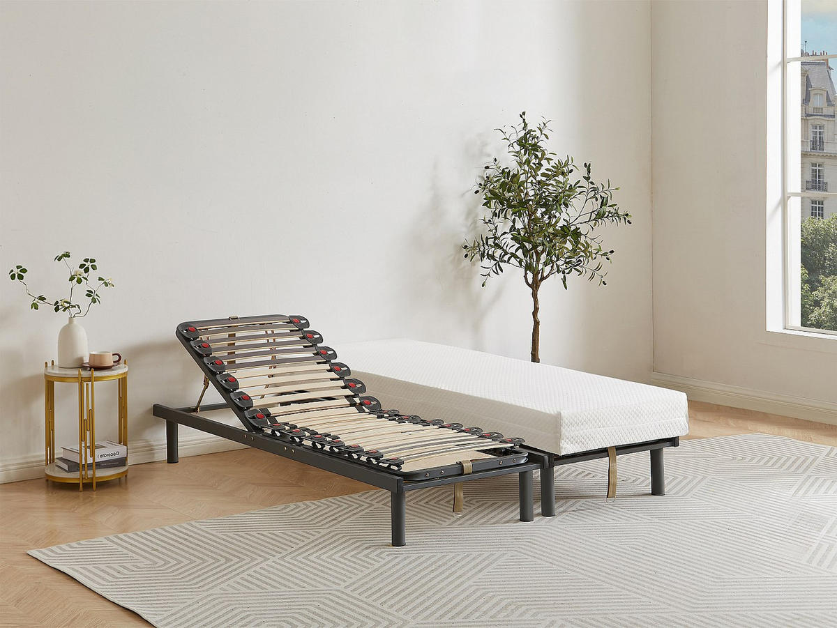 BETTGESTELL mit verstellbarem Lattenrost - 1 Person - metall - grau Ruoti - Grau, Metall (70/190cm) - Vente-Unique