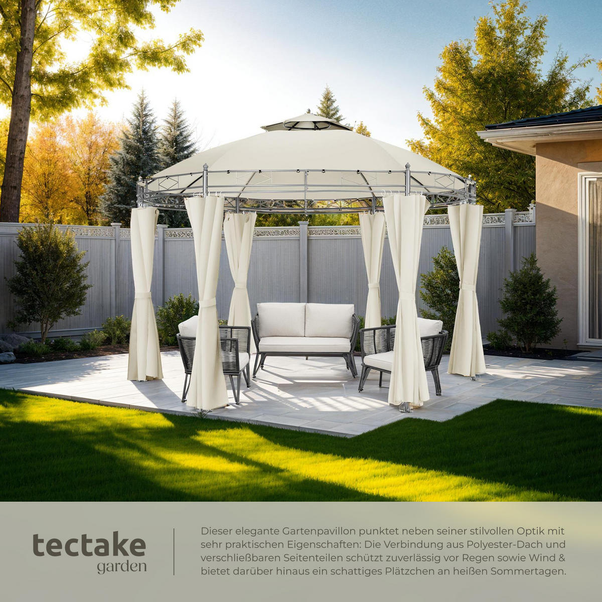 GARTENPAVILLON Siana,inklusive Spannseilen und Heringen,creme - Creme, Kunststoff (350/280/350cm) - tectake