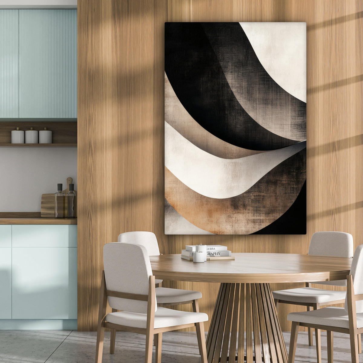 LEINWANDBILD Abstrakt - Wellen - Schwarz - Verwittert Deko Groß 90x140 cm - Trüffeleichefarben, Textil (90/140cm) - MuchoWow