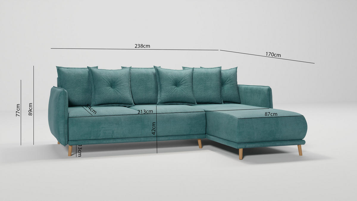 ECKSOFA Chroma Türkis Luxusmicrofaser - Türkis/Braun, Holz/Textil (238/170cm) - S-Style Möbel