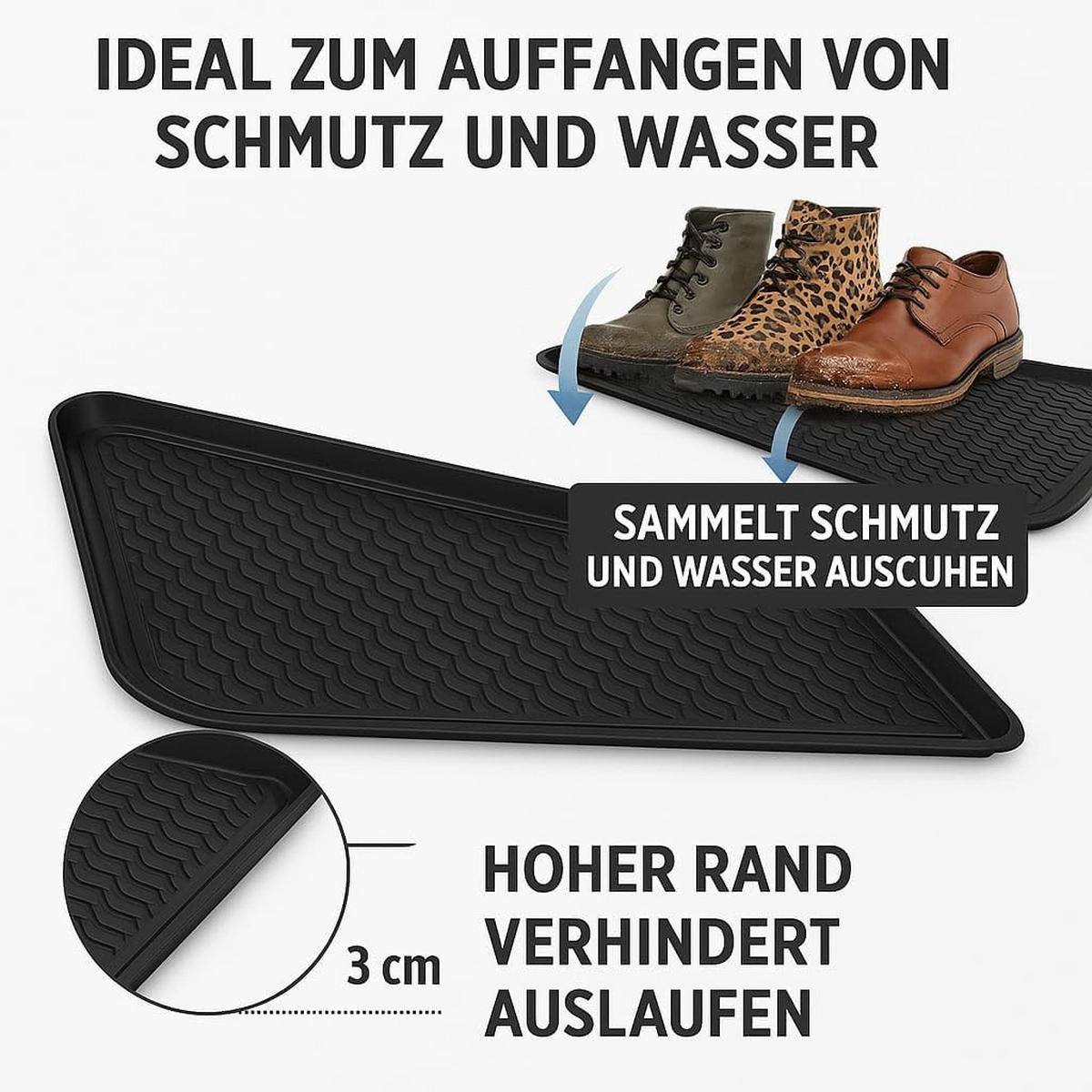 SCHUHABTROPFSCHALE XXL 76x38 cm - Schwarz, Kunststoff (76/38cm) - Idohome
