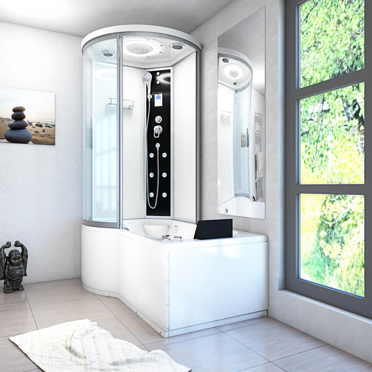 WHIRLPOOL Wanne Duschkabine ws K55-R01-WP-EC 100x1 - Weiß, Glas/Kunststoff (170/220/98cm) - AcquaVapore by Sandra Jentho