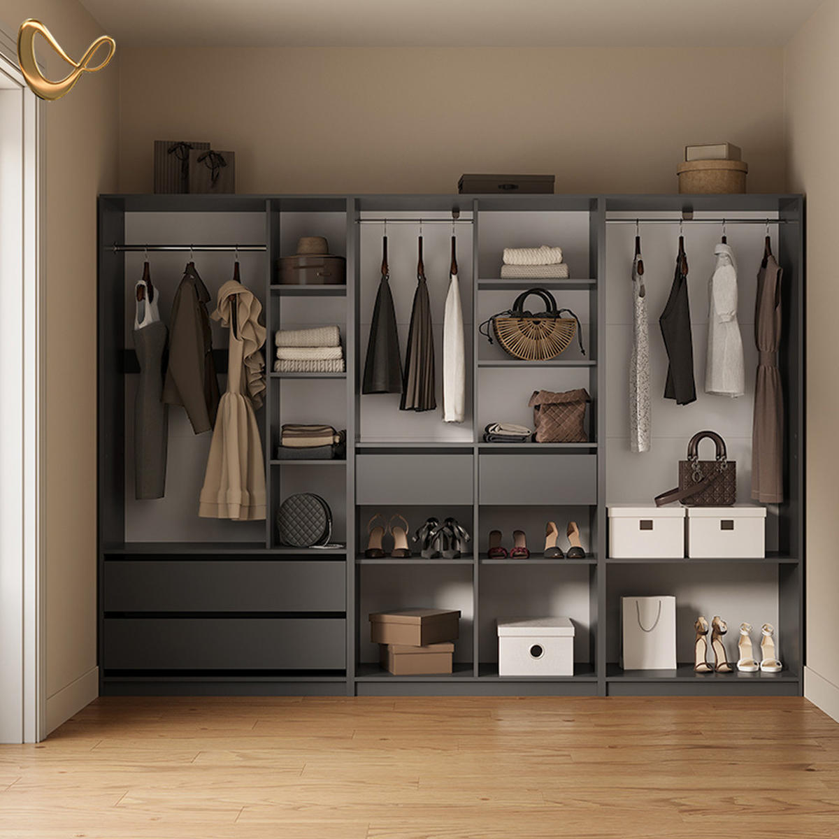 GARDEROBA Trento Antracit - antracit, leseni material (80/200/50cm) - Livinity®