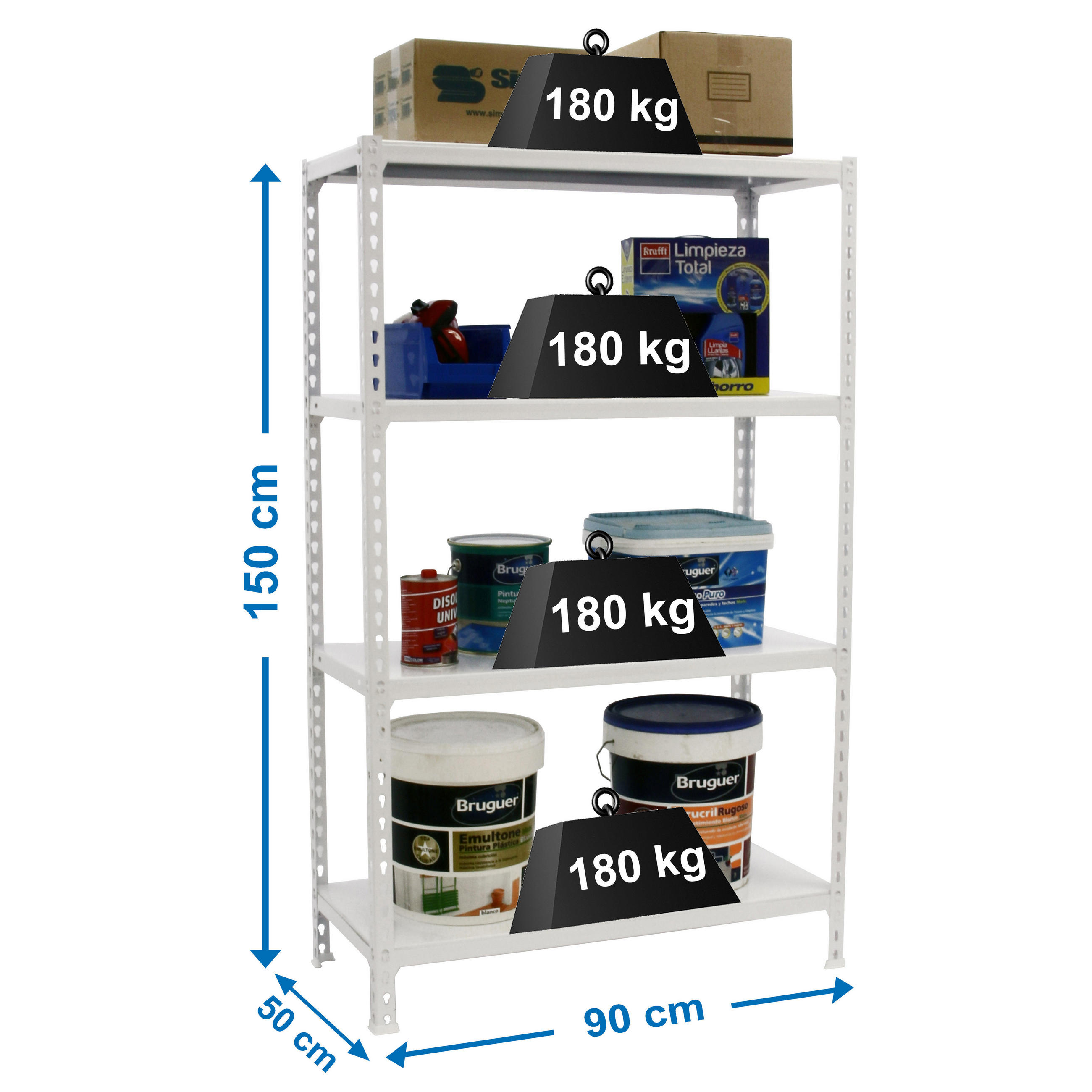 SCHWERLASTREGAL Mid Metal Shark HxBxT 150 x 90 x 50 cm Fachlast 180 kg Weiß - Weiß, Metall (90/150/50cm) - PROREGAL