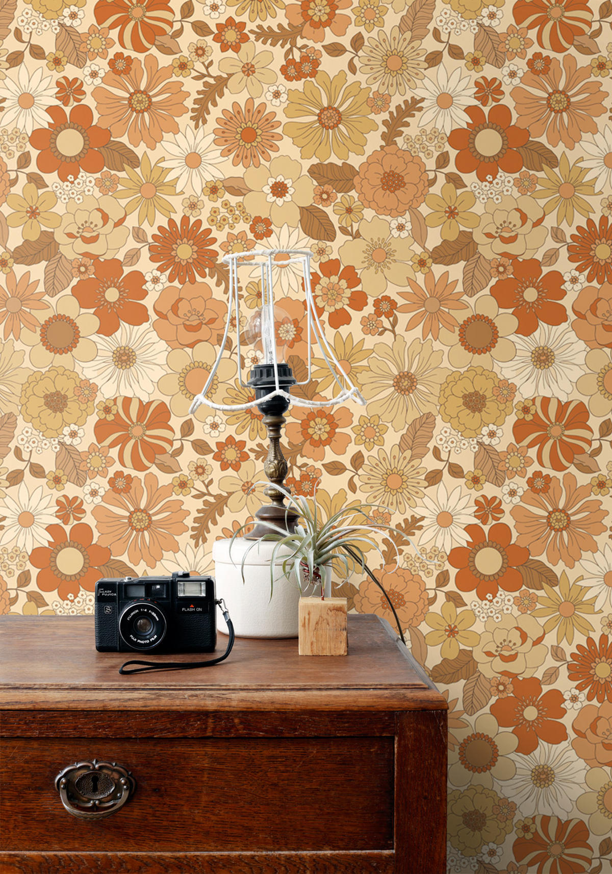 TAPETE Retro Blumen 53 cm x 10.05 m - Orange, Papier (53/1000cm) - ESTAhome
