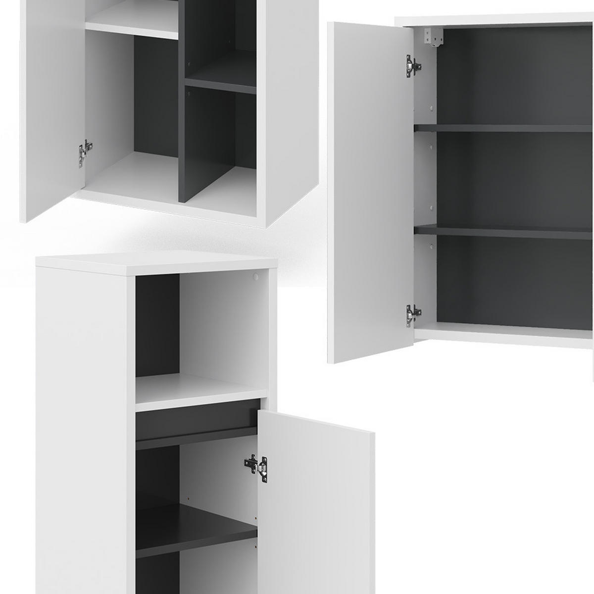 BADMÖBEL-SET Viola Weiß 4 Teile - Anthrazit/Weiß, Holzwerkstoff (60/100/45cm) - Vicco