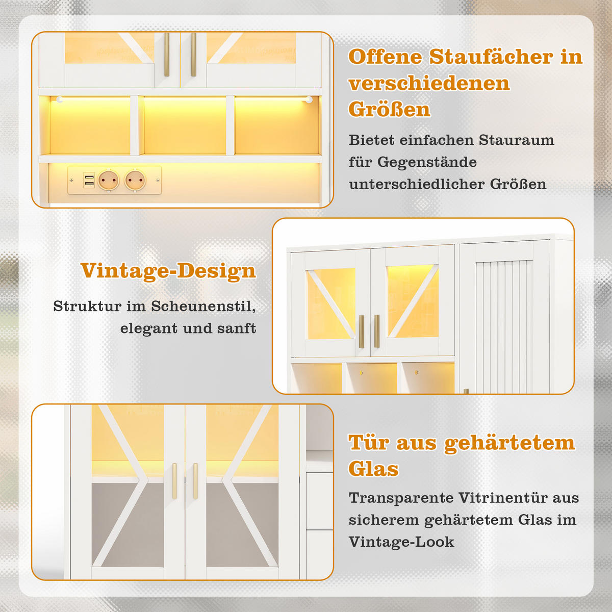 BUFFET 105/39/185 cm Weiß mit farbwechselnder LED-Beleuchtung und 2 Schublade - Weiß, Holz (105/185/40cm) - Oxeza