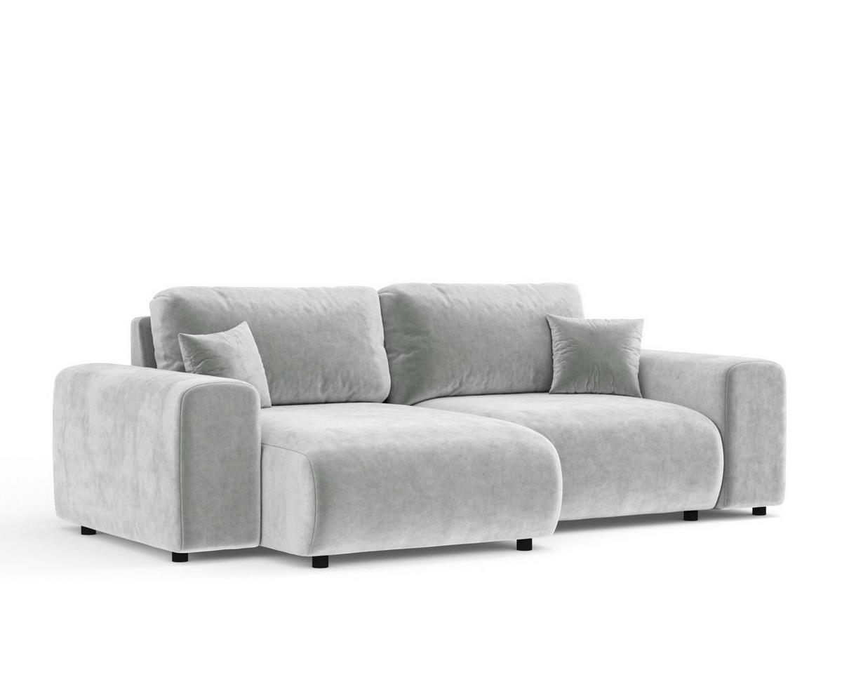 ECKSOFA Zanzibar Hellgrau Samtstoff - Hellgrau/Schwarz, Holz/Holzwerkstoff (237/144cm) - Maison de Reve