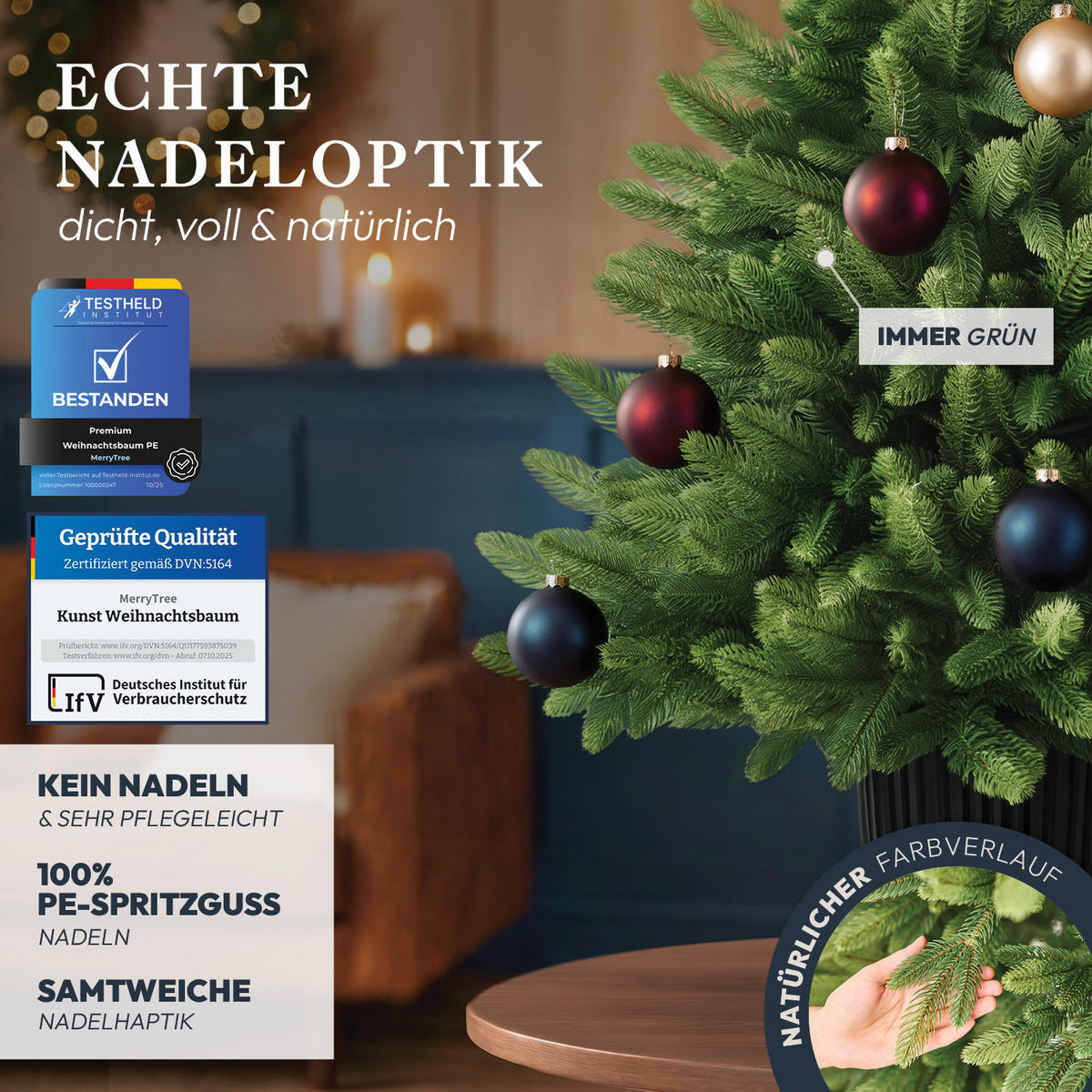 WEIHNACHTSBAUM mit PE-Spritzguss-Nadeln, 90 cm - Grün, Kunststoff (90cm) - Merry Tree