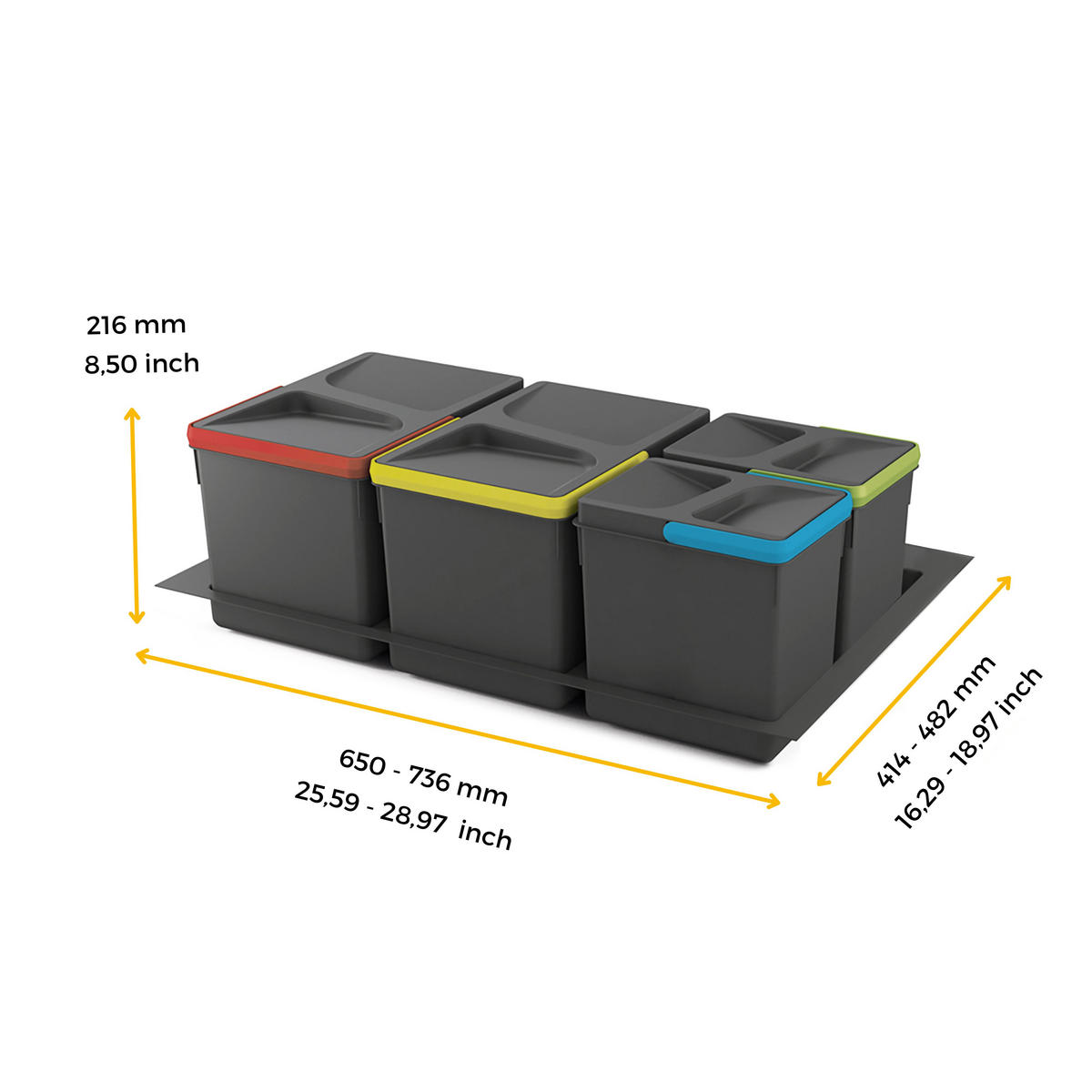 RECYCLINGBEHÄLTER für Küchenschublade mit Boden, Höhe 216mm, 2x12Liter, 2x6Liter, Modul 800mm, Kunststoff, Anthrazitgrau - Anthrazit, Kunststoff (53/30/76cm) - EMUCA