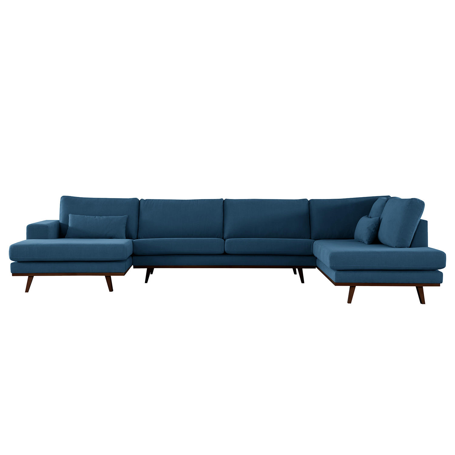 WOHNLANDSCHAFT mit Longchair - Blau/Buchefarben, Textil (371/81/219cm) - home24