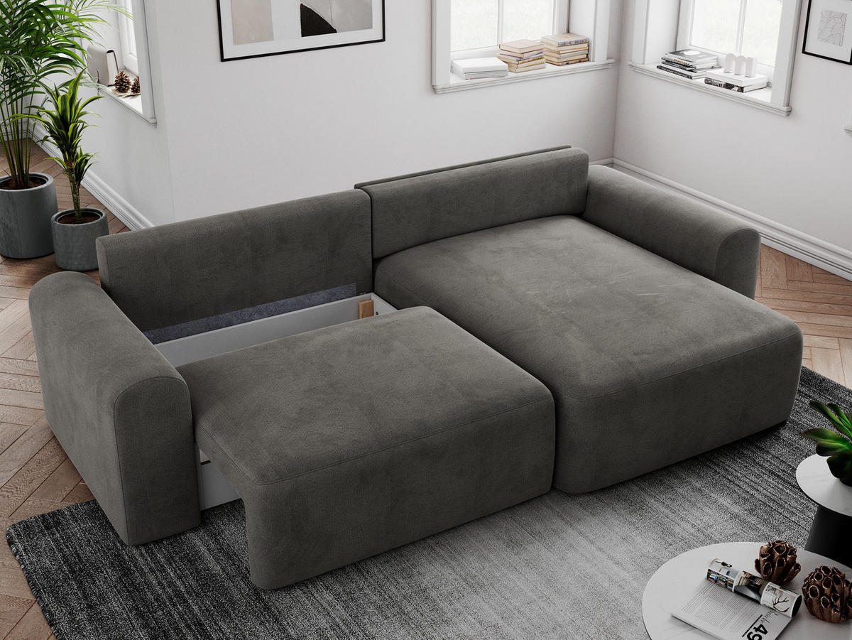 ECKSOFA NELSON Dunkelgrau Velvet - Dunkelgrau/Schwarz, Kunststoff/Textil (274/152cm) - MKS