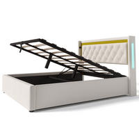 POLSTERBETT 160/200 cm mit LED, USB/Type‑C, hydraulischem Bettkasten und Lattenrost,Beige - Beige, Textil (160/200cm) - Redom