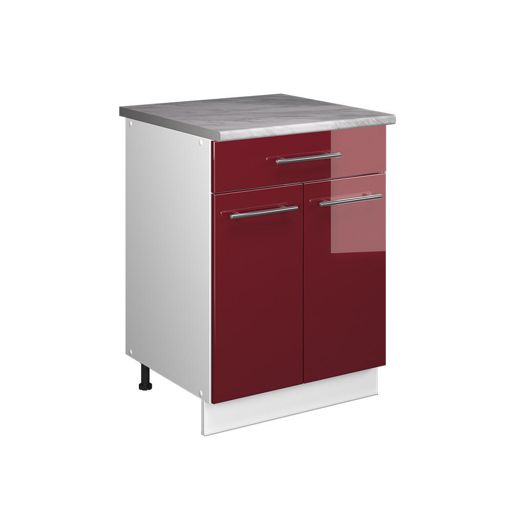 UNTERSCHRANK FÜR SPÜLE/KOCHFELD Fame-Line, Bordeaux Hochglanz/Weiß, 60 cm mit Schublade, AP Marmor - Bordeaux/Weiß, Holzwerkstoff (60/82/60cm) - Vicco