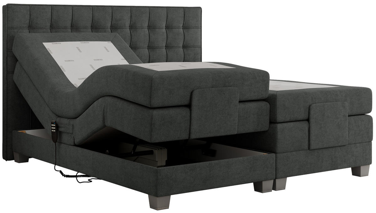 BOXBETT ELEKTRO 180/200 Dunkelgrau Struktur - H3 - Dunkelgrau, Holz/Textil (180/200cm) - MKS