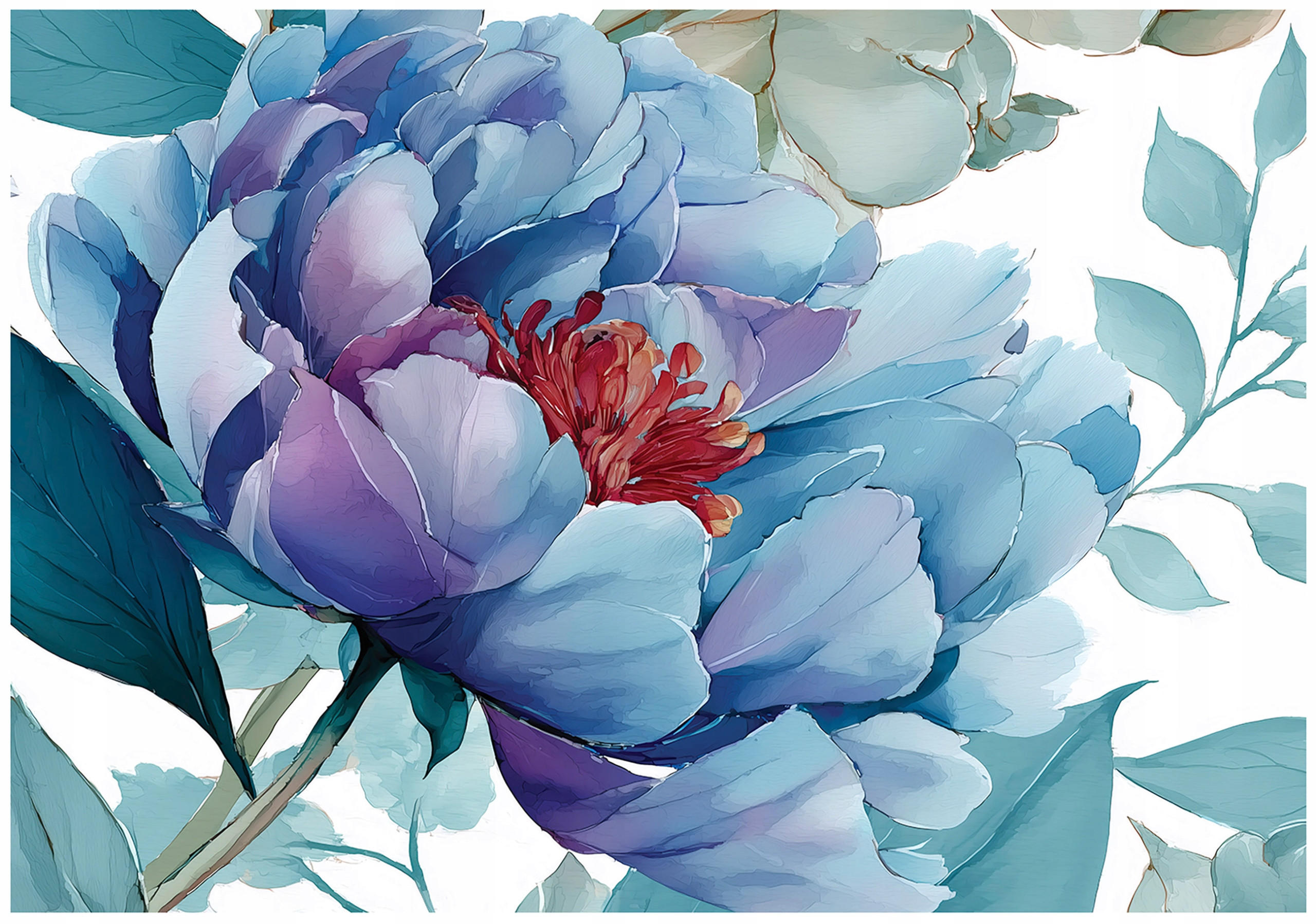 FOTOTAPETE Blumen Blätter Blau 300x210 cm - Multicolor, Papier (300/210cm) - Wallarena