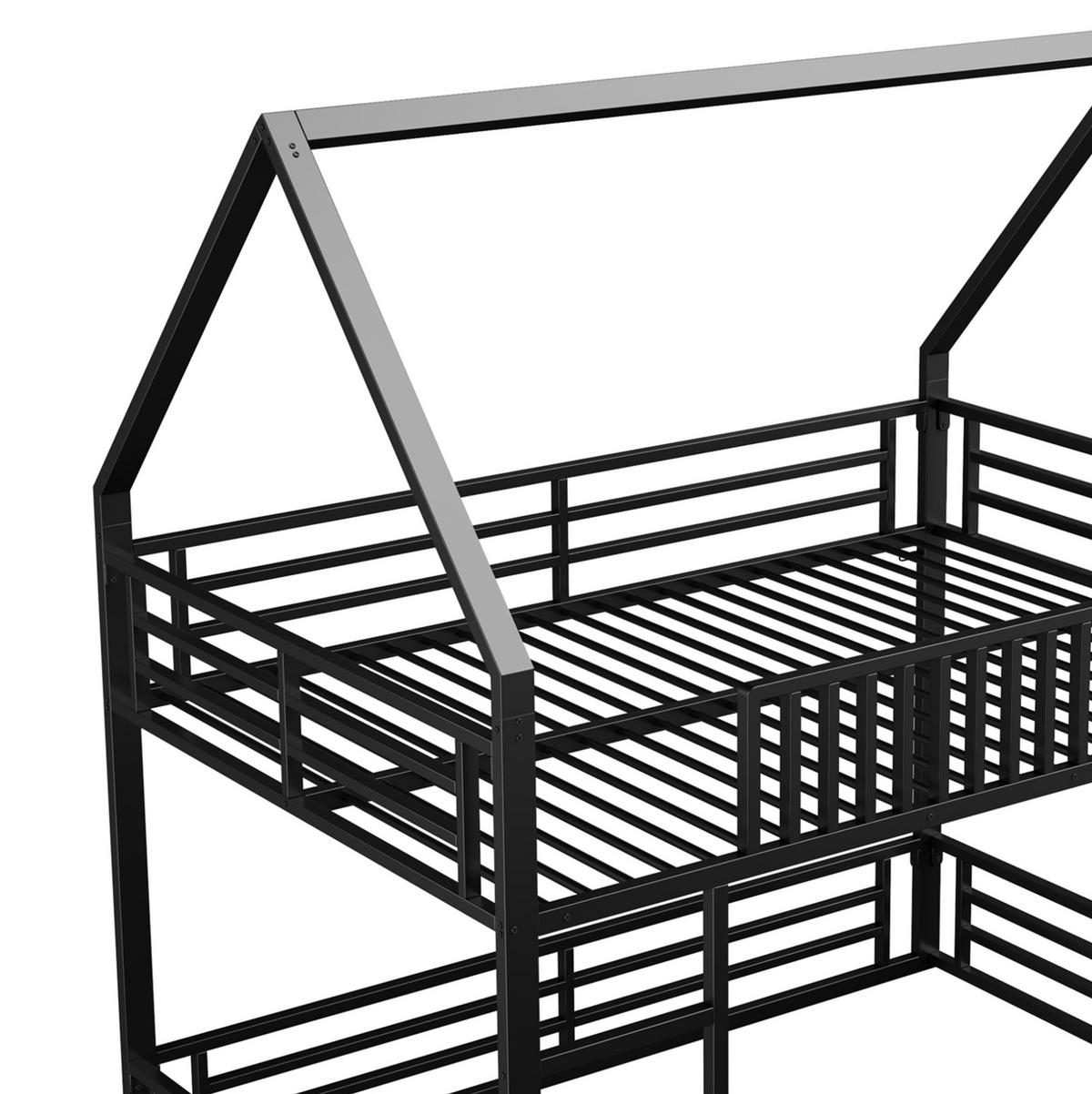 ETAGENBETT mit Hausform 140/200 cm, Schwarz mit LED-Licht - Schwarz, Metall (140/200cm) - MIVRAY