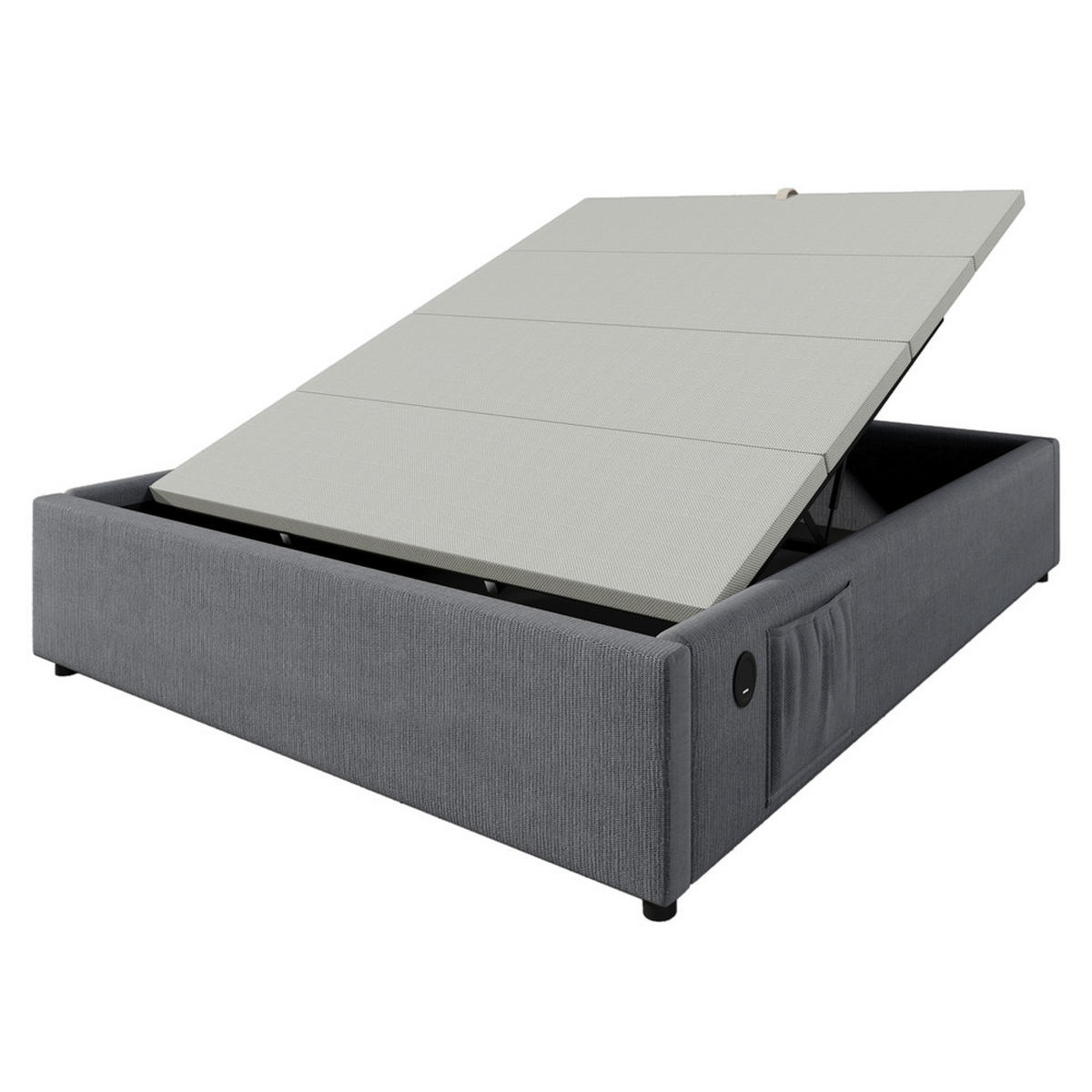 POLSTERBETT 160x200cm Doppelbett Stauraumbett mit USB-C & Lattenrost Grau - Grau, Holz - FLIEKS