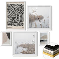 WANDBILDER 5er-Set - 50x50 cm & 20x30 cm & 40x60 cm Weißer Rahmen - Abstrakte Boho-Dekorationsmuster - Weiß, Kunststoff (40/60cm) - ArtPrintCave