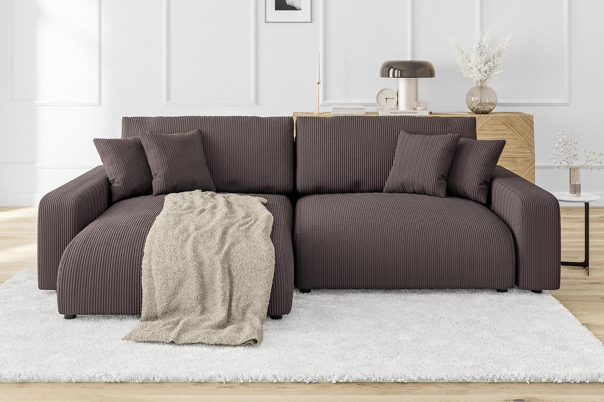 ECKSOFA Emma Dunkelbraun Cord - Ottomane links - Dunkelbraun, Textil (234/170cm) - S-Style Möbel