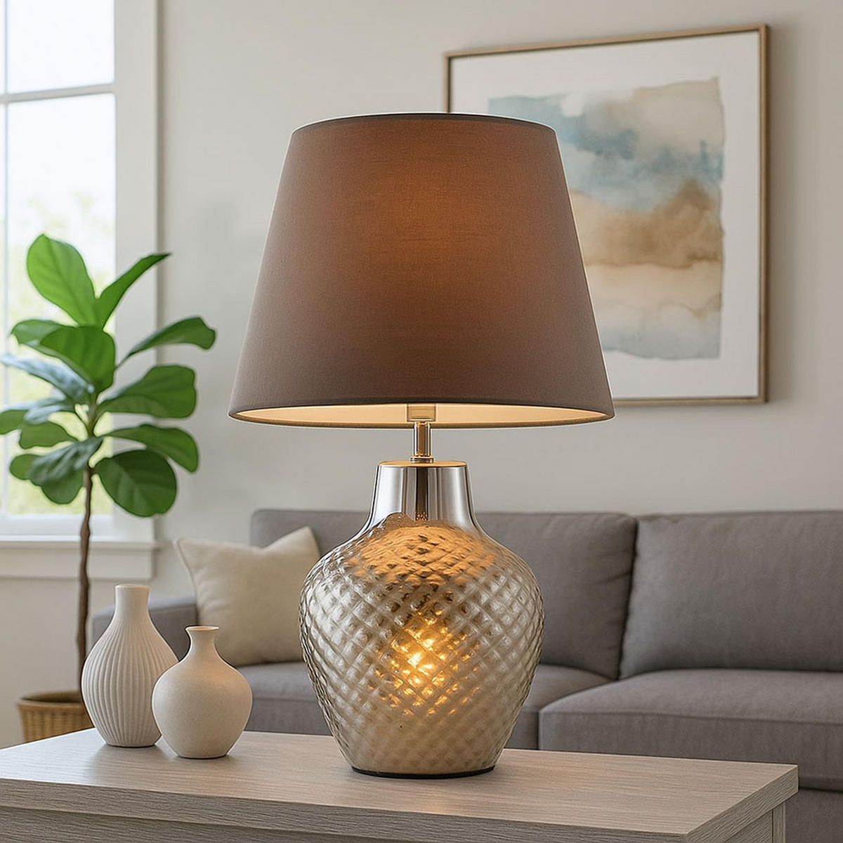 LED TISCHLEUCHTE HANKA Braun Keramik - Braun, Textil (20/32/32cm) - Nowa