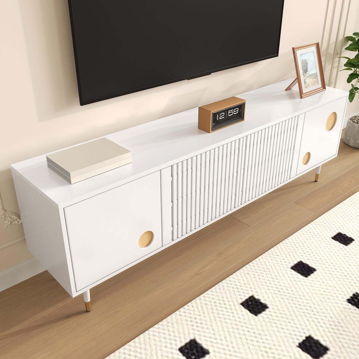 TV-SCHRANK Lowboard 2 Türen Holz Golddekor - Weiß, Holz (170/54/36cm) - LEBENLANG