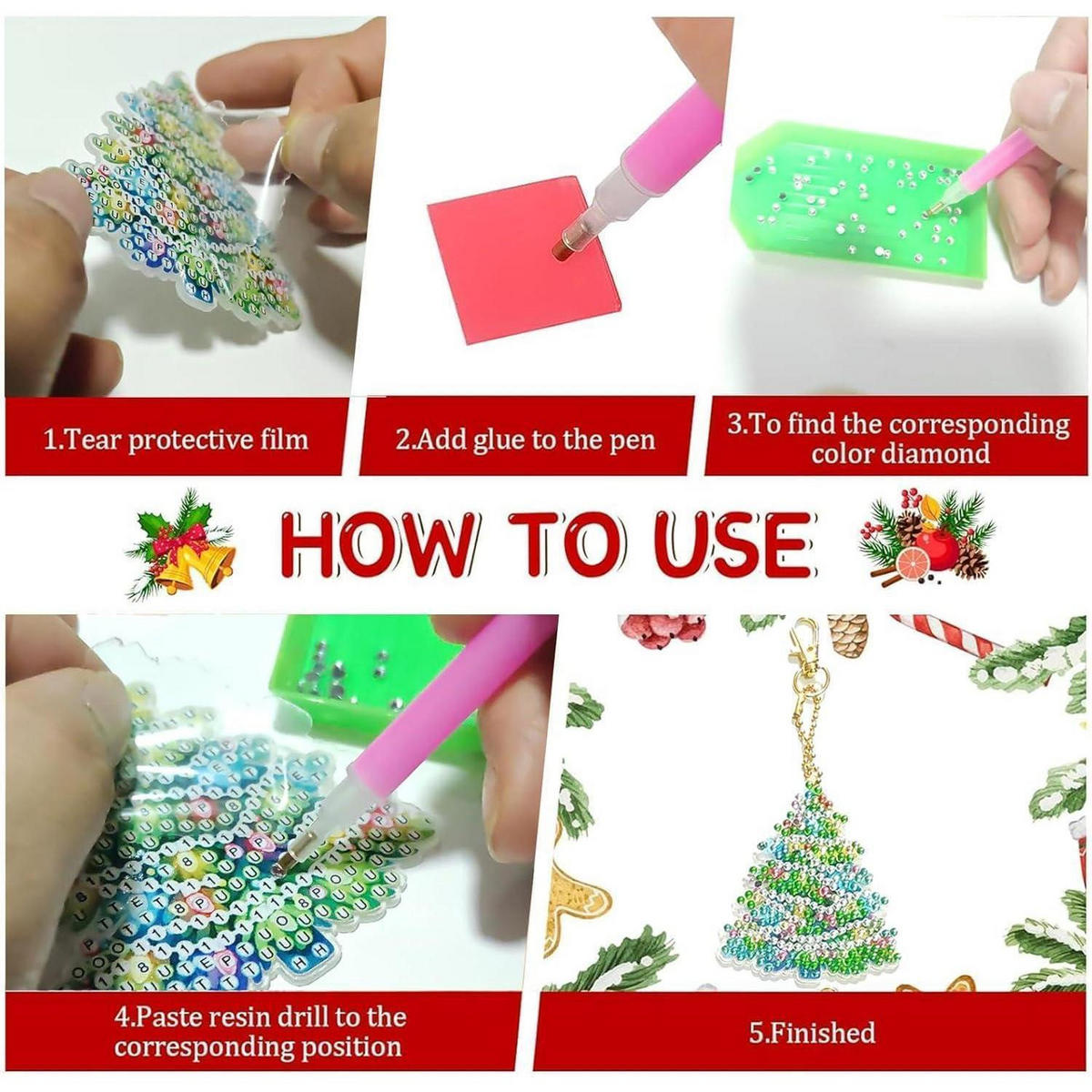 EFNHJF5 14 Set 5D Diamond Painting Weihnachten, Kinder Painting Kit, DIY Schlüsselanhänger Anhänger 14 Set Diamond Painting Weihnachten - Multicolor, Kunststoff (80/5/100cm)
