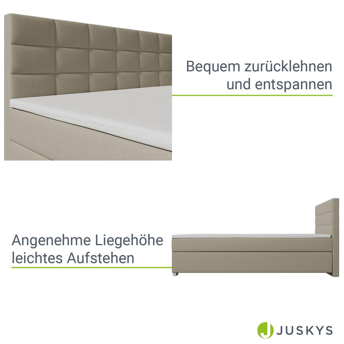 BOXBETT Seattle beige 180x200 cm Malmo-Stoff - Beige, Textil (180/200cm) - Juskys