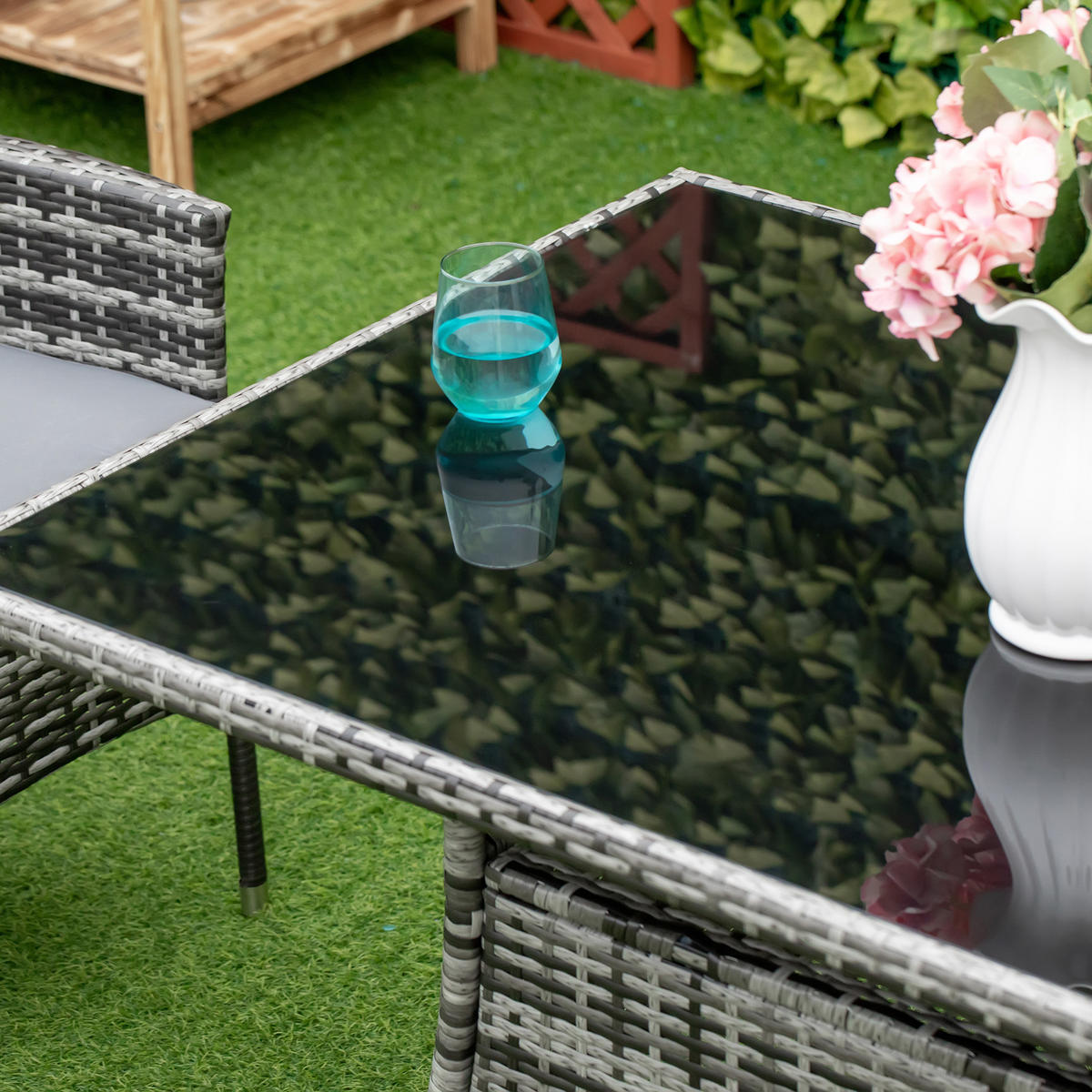 ESSTISCH, Grau+Schwarz, Metall, Sicherheitsglas, Polyrattan - Grau, Kunststoff (150/85/74cm) - Outsunny