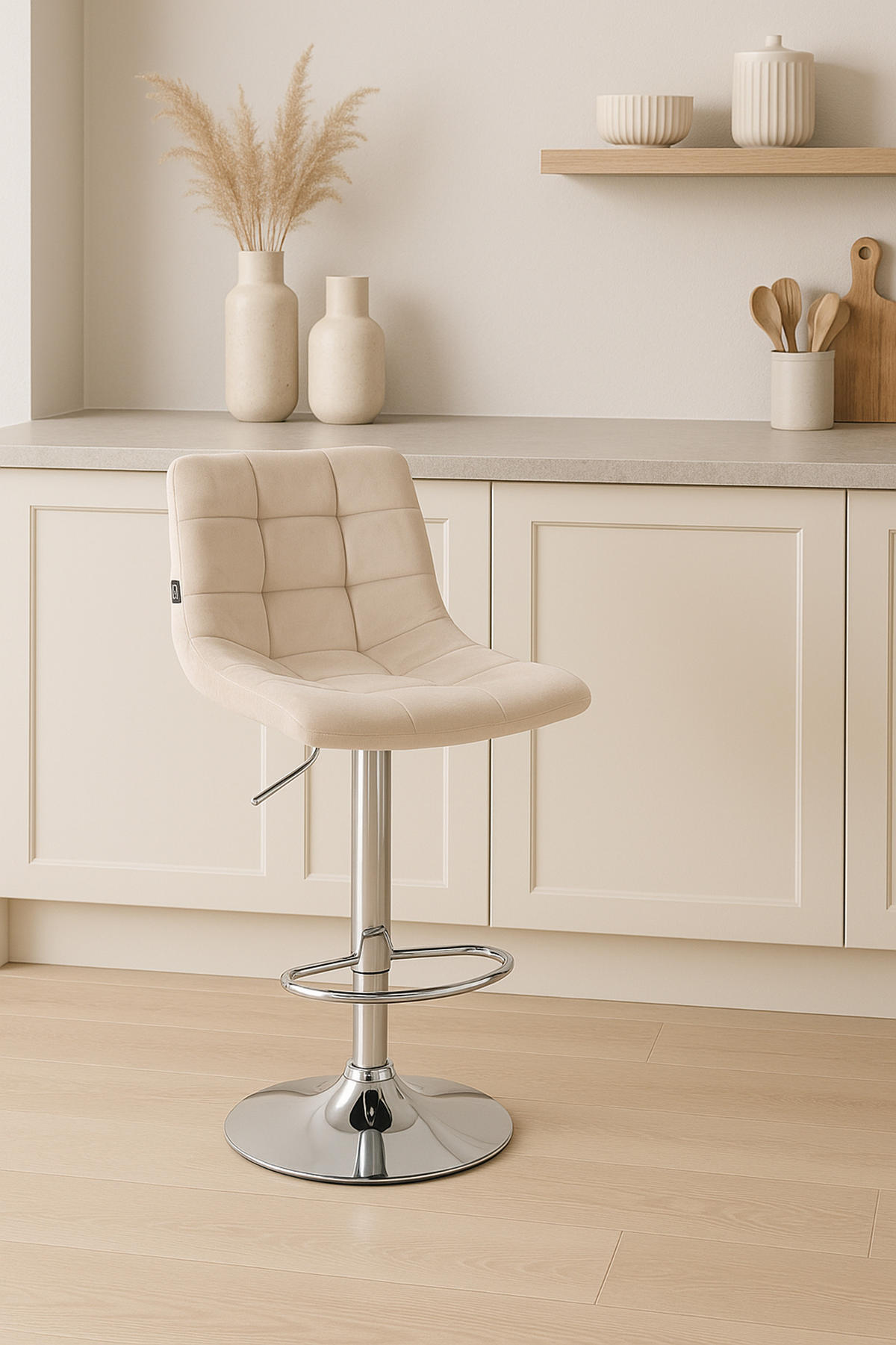 BARHOCKER 2er Set James Samt chrom creme - Chromfarben/Naturfarben, Textil/Metall (43/108.5/46.5cm) - TPFLiving