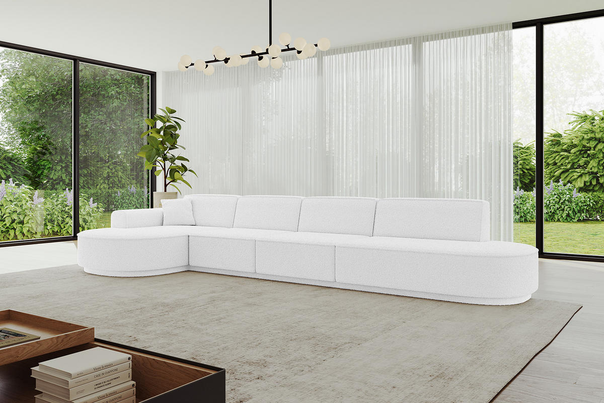 ECKSOFA Ottomane Links MARI-L3 - 402x163x81 cm Weiß Bouclé - Schwarz/Weiß, Holzwerkstoff/Kunststoff (165/406cm) - ALTDECOR