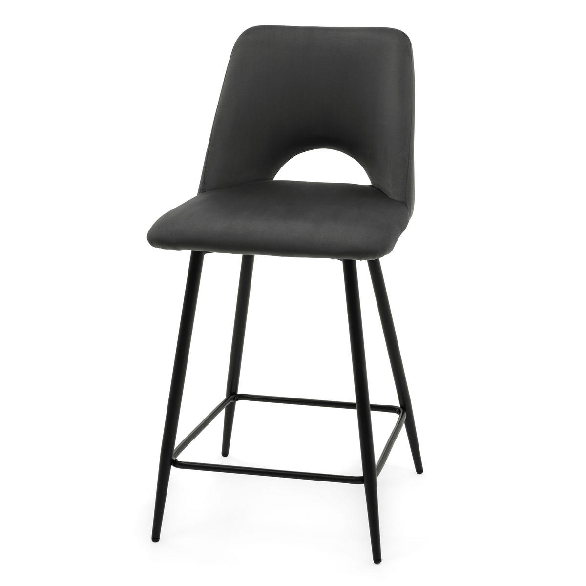 BARHOCKER ORO gepolsterter mit Steppung - grau - Samt Velour - Schwarz/Grau, Textil/Metall (48/94/55cm) - NEW HOME