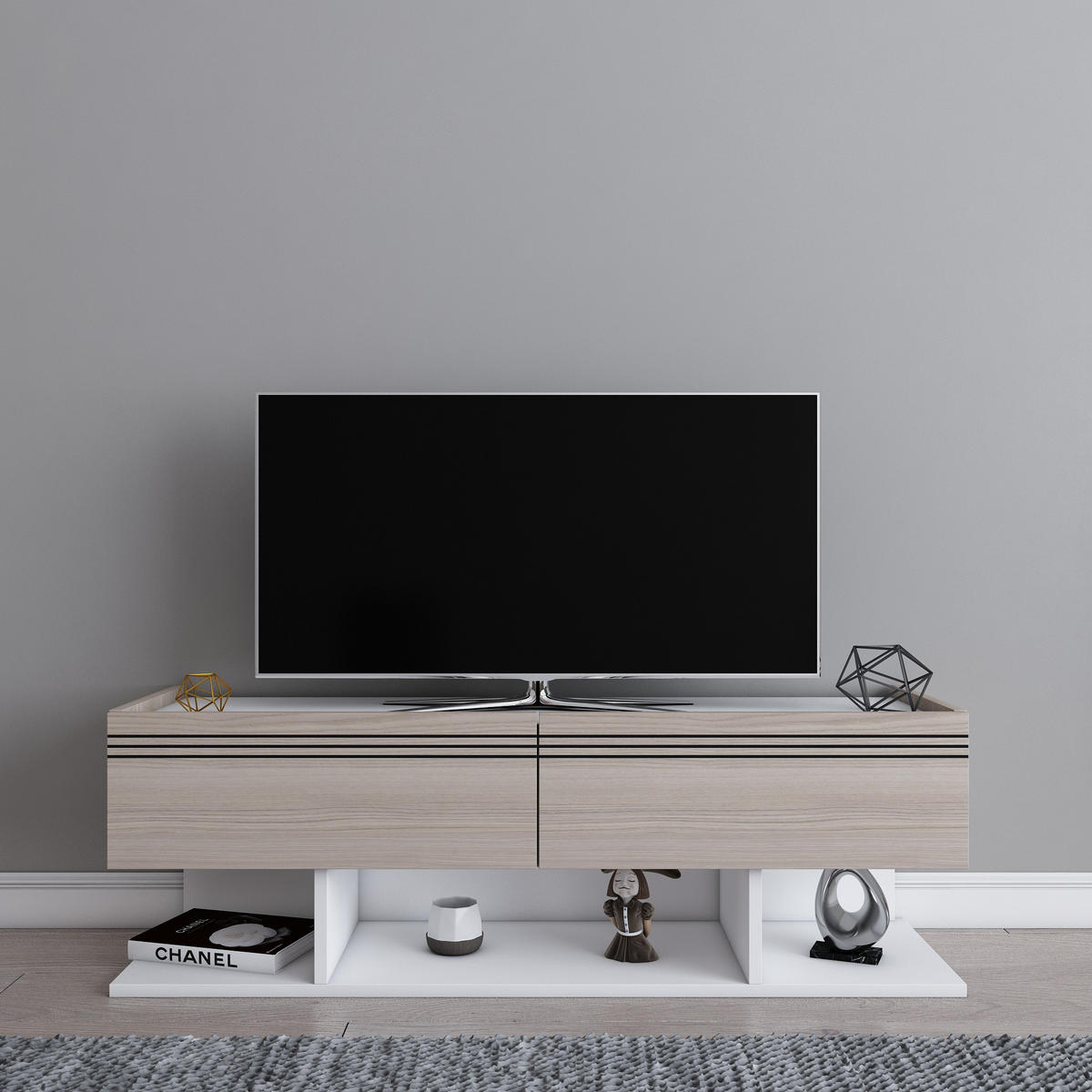 TV-ELEMENT Kase Weiss Cordoba - Graubraun, Holzwerkstoff (120/40/35cm)