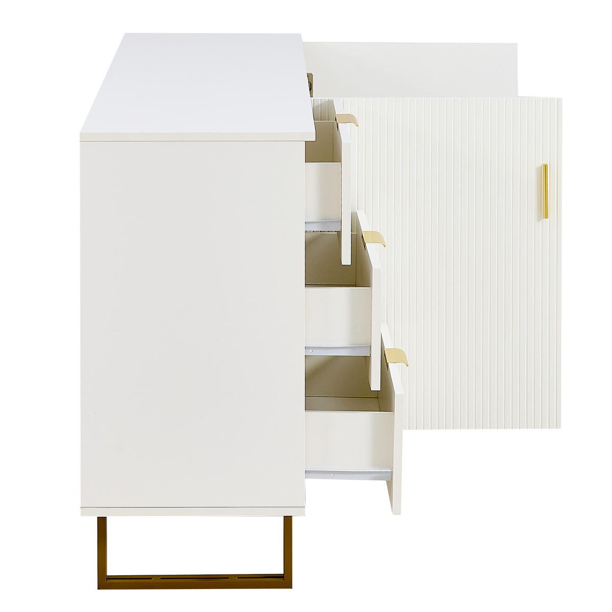 SIDEBOARD Elegante Kommode mit 2 Türen & 3 Schubladen Weiß - Weiß, Holzwerkstoff (160/81.5/40cm) - Urban Meuble