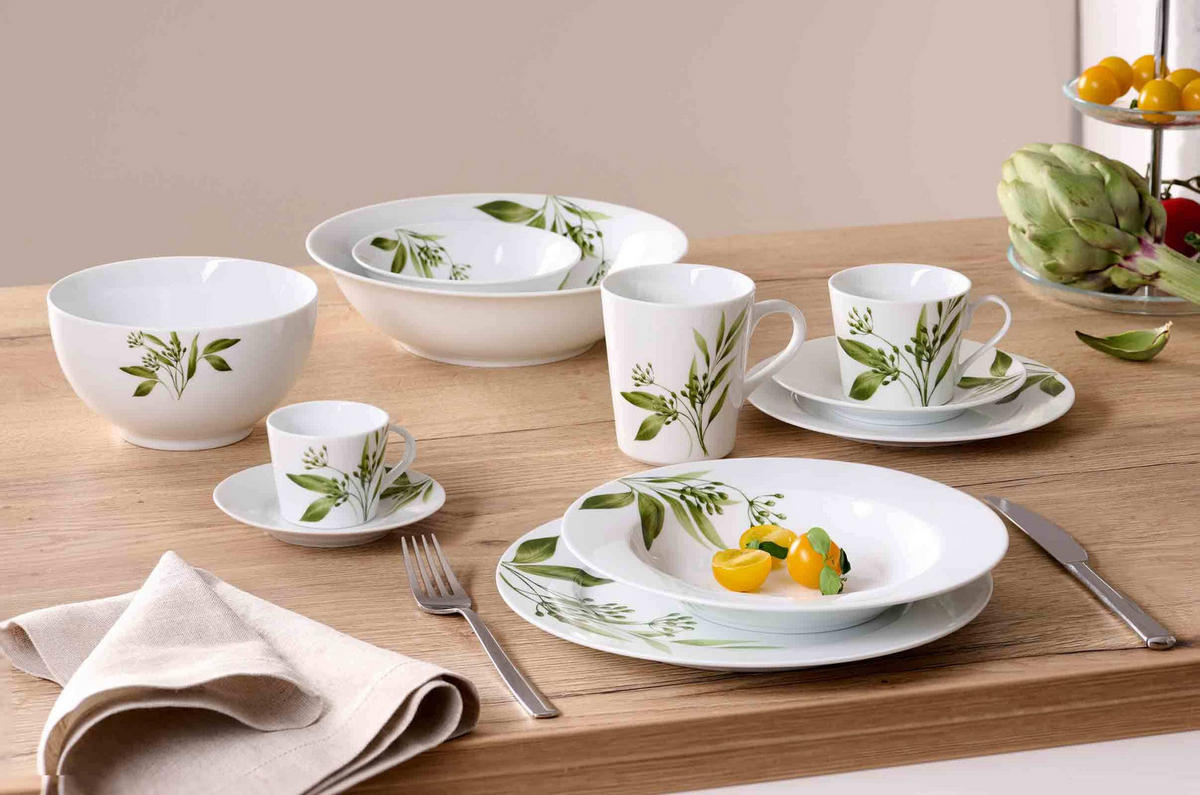 KOMBISERVICE Evora weiß-grün 30er Set - Weiß/Grün, Keramik (1/1/1cm) - Ritzenhoff Breker