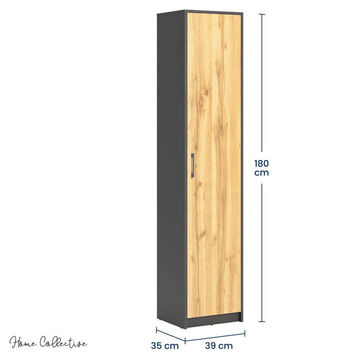 REGAL mit 4 Einlegeböden und 1 Tür in Graphit / Eiche - Eichefarben/Graphitfarben, Holzwerkstoff (39/180/35cm) - Home Collective