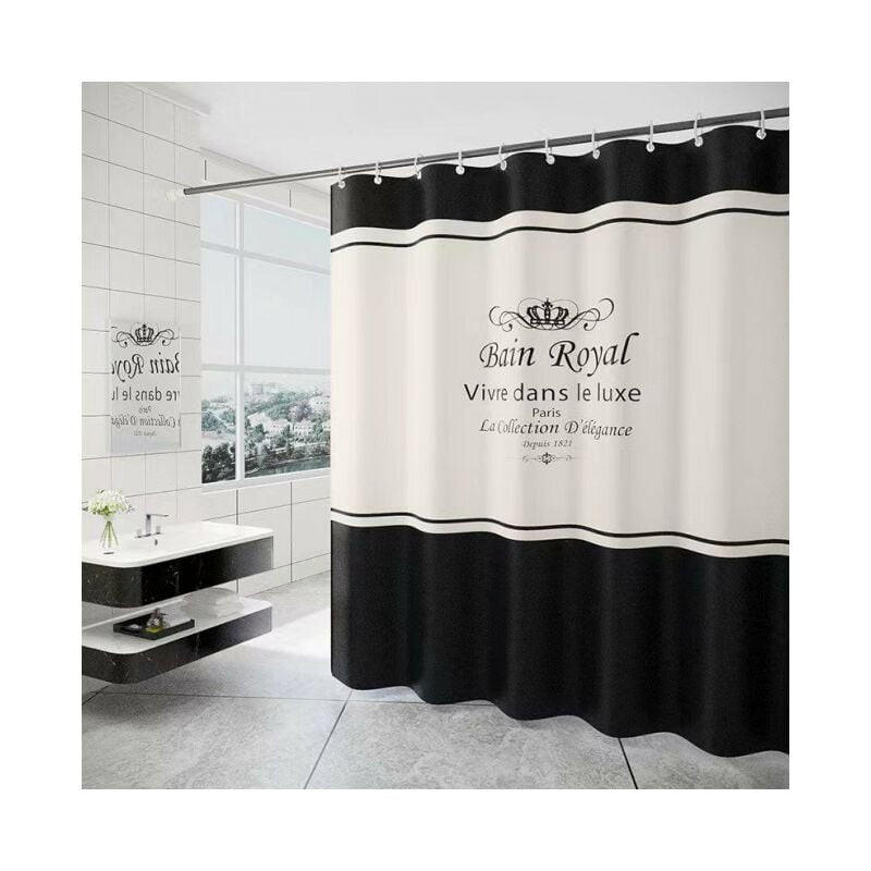DUSCHVORHANG Schwarz und Weiß Polyester schnelltrocknend wasserdicht maschinenwaschbar mit Haken - Multicolor, Textil (200/180cm) - MCBOSON