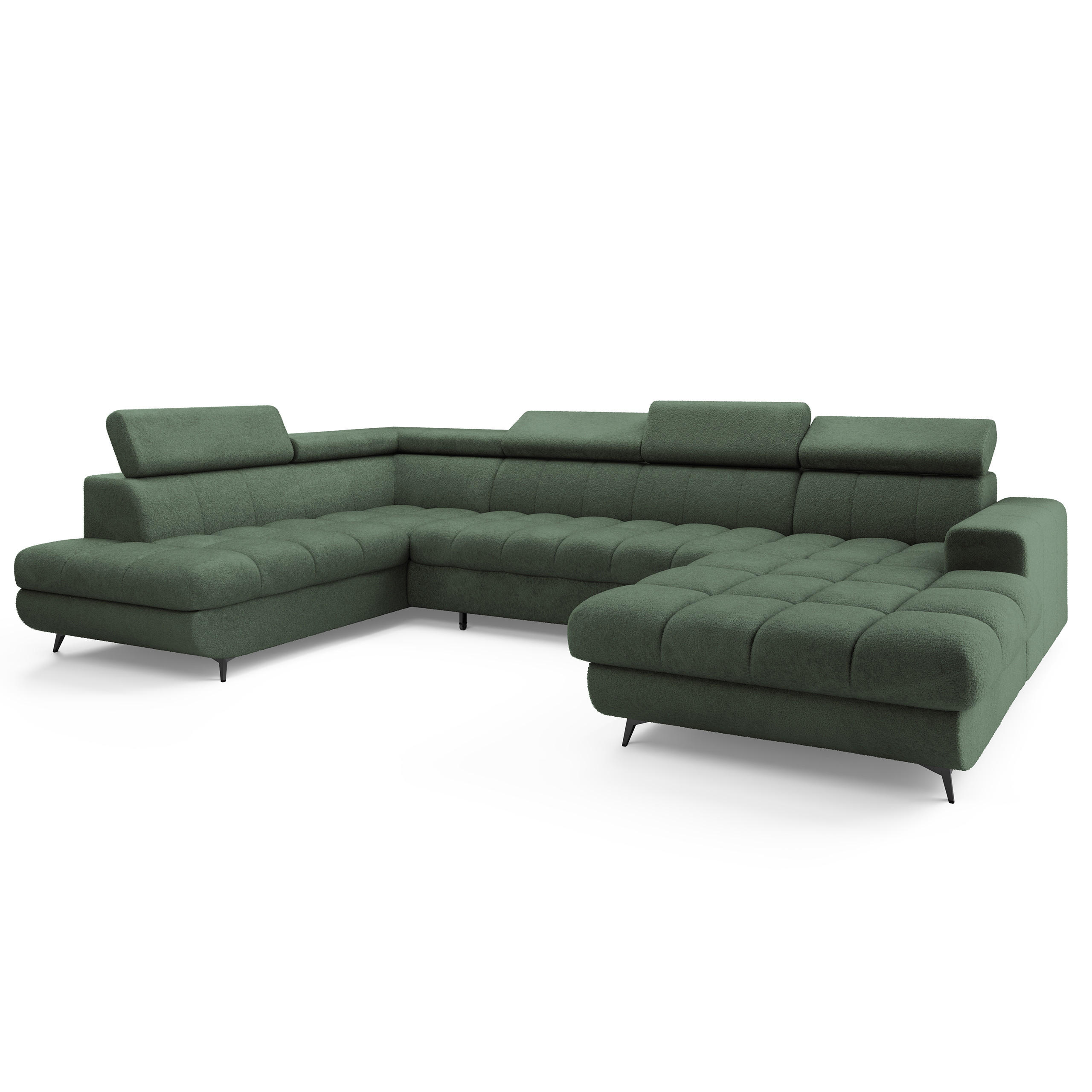 WOHNLANDSCHAFT CORENO Grün Boucle-Stoff mit Schlaffunktion - Grün, Holz (345/88/190cm) - MASSENO