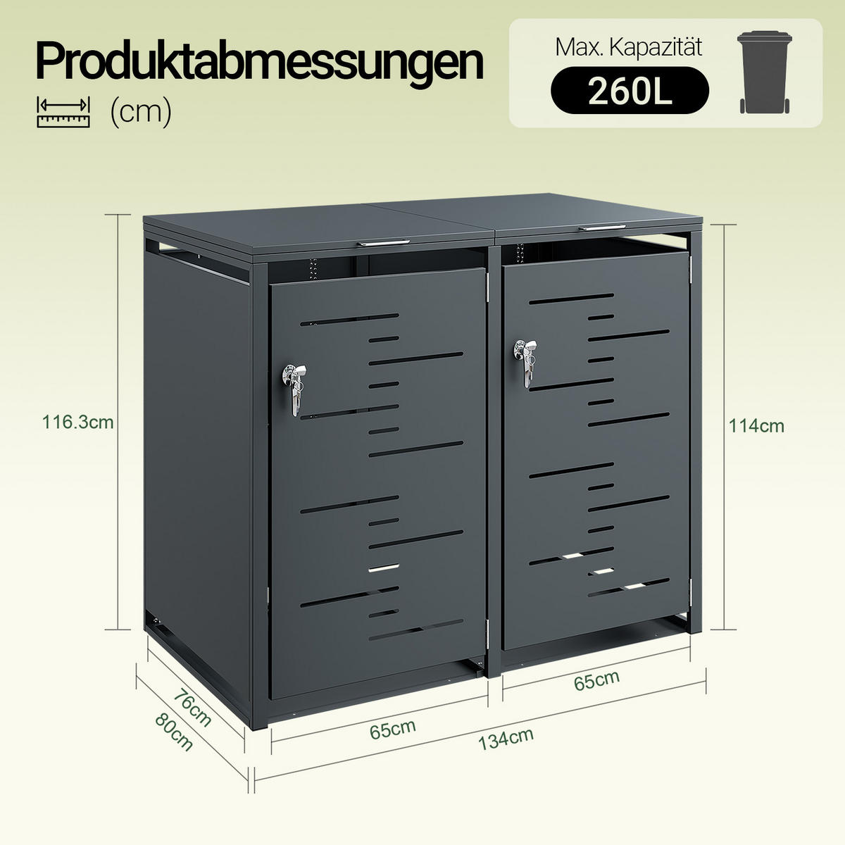 DUBBELSKÅP för avfallsbehållare OGS64-DG - Mörkgrå, Metall (134/116/80cm) - SoBuy