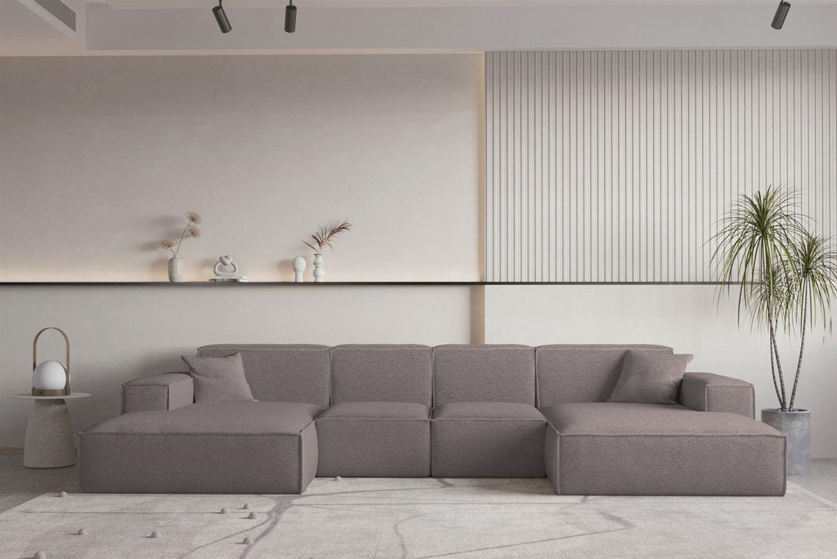 WOHNLANDSCHAFT Celes Premium Xs Bukla - Taupe, Holzwerkstoff/Textil (342/73/165cm) - Fun Möbel