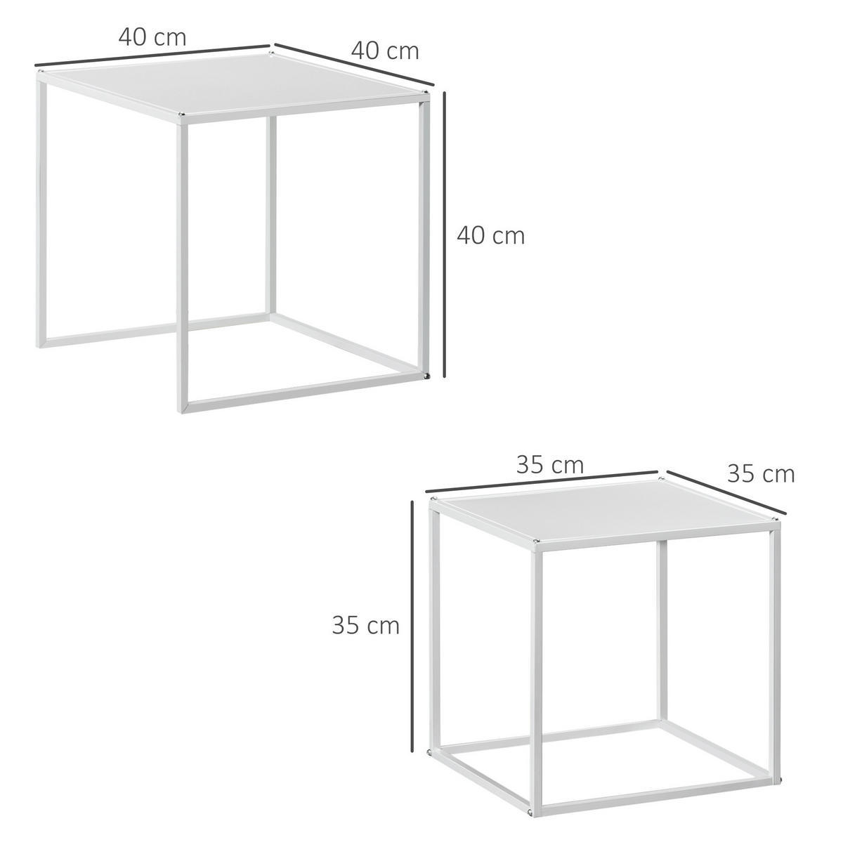 COUCHTISCH 2er-Set 40/40/40 cm & 35/35/35 cm aus Stahl in Weiß - Weiß, Metall (40/40/40cm) - Flora Grace