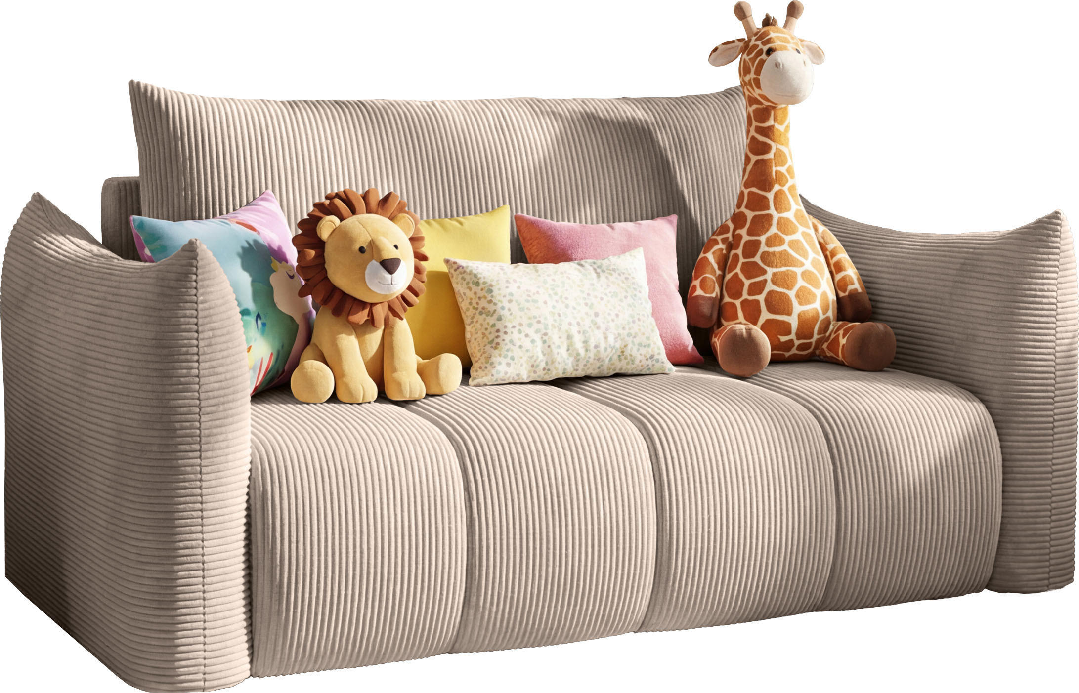 SCHLAFSOFA Lilo mit Bettkasten, Beige Cordstoff 120/86/101 cm - Beige/Schwarz, Kunststoff/Textil (120/86/101cm) - WFL GROUP