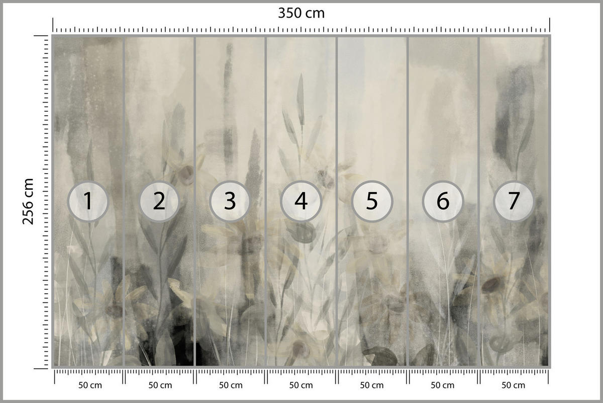 FOTOTAPETE Aquarell Blumen Blätter Abstraktion Vintage 350x256 - Beige/Grau, Papier (350/256cm) - Muralo