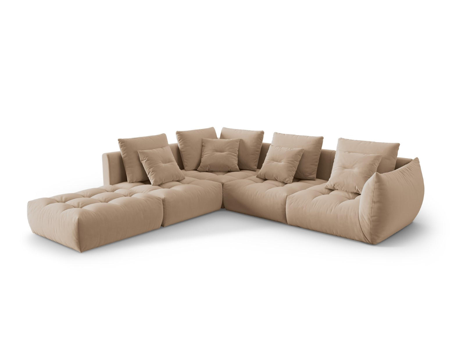 ECKSOFA modular links Bloom aus Samt sandfarben 4 Sitzplätze - Sandfarben, Textil (310/316cm) - Micadoni