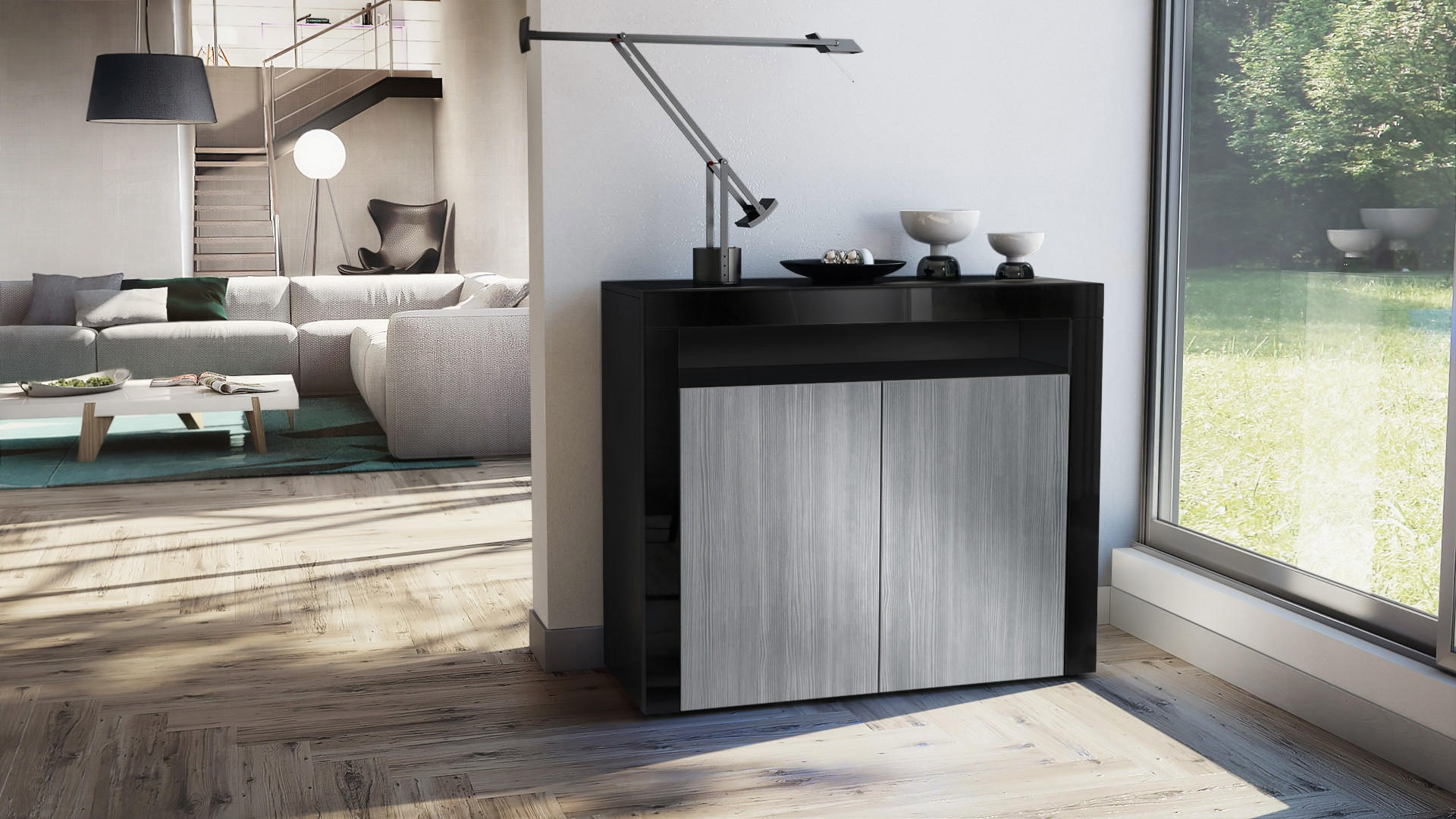 KOMMODE Valencia Avola-Anthrazit / Schwarz Hochglanz - Anthrazit, Holzwerkstoff (108/92/40cm) - Vladon