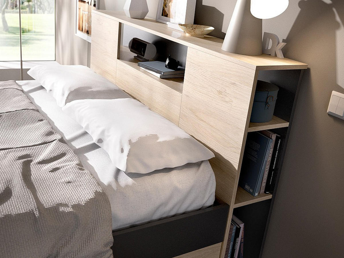 BETTRAHMEN - 2 Personen - holz - anthrazitgrau, naturfarben hell Leandre - Anthrazit/Naturfarben, Holz (140/190cm) - Vente-Unique
