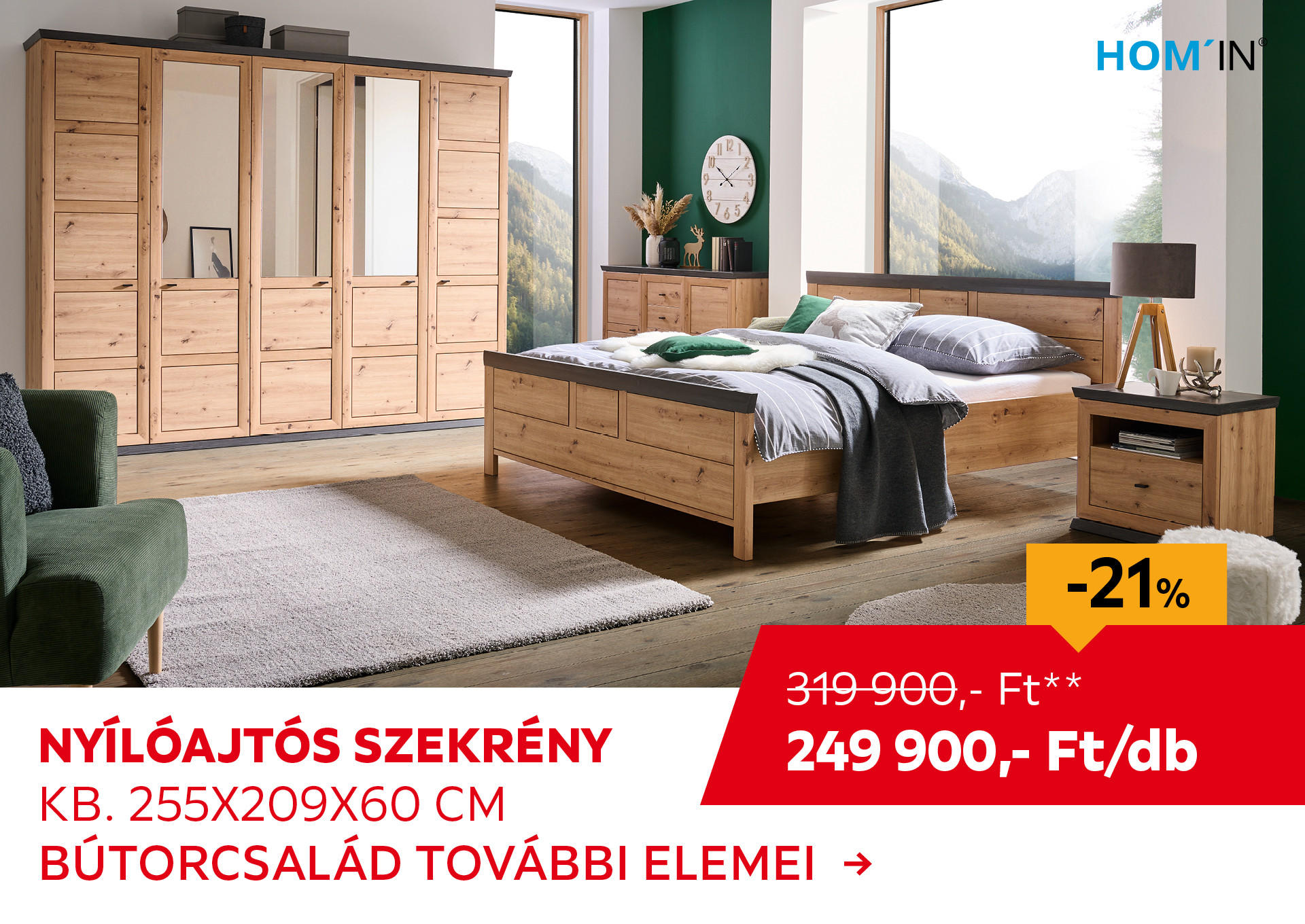 NYÍLÓAJTÓS SZEKRÉNY KB. 255X209X60 CM Kiemelt termék 319900 Ft.- helyett 249900 Ft.-