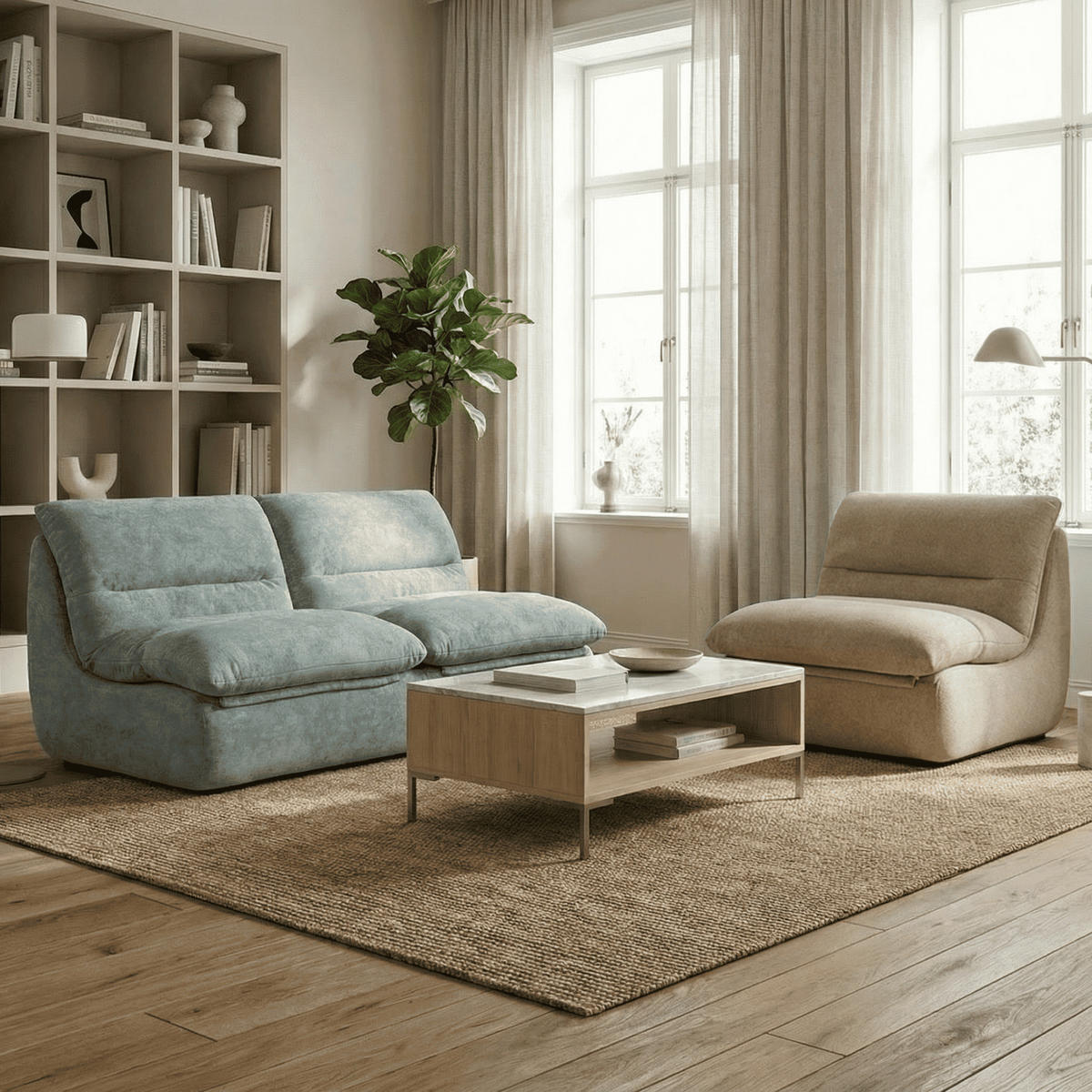 SITZGARNITUR Nuvia Sofa und Sessel Salbei und Sand - Sandfarben/Salbeigrün, Textil (160/73/100cm) - COCO Living