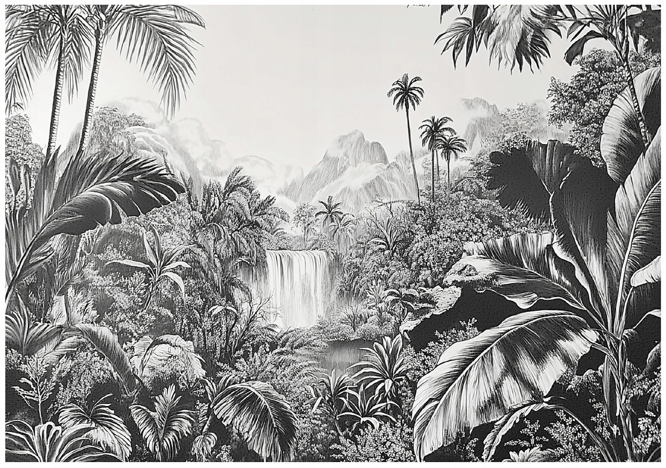 FOTOTAPETE Dschungel Wald Schwarz Weiß Tapete Wohnzimmer Schlafzimmer 350x250 - Grau, Papier (350/250cm) - Wallarena